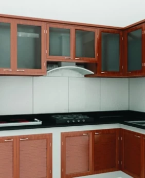 Tủ bếp nhôm kính vân gỗ