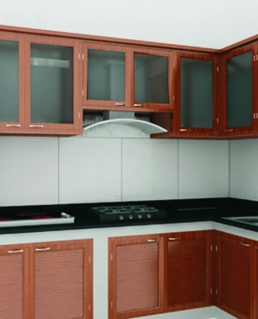 Tủ bếp nhôm kính vân gỗ